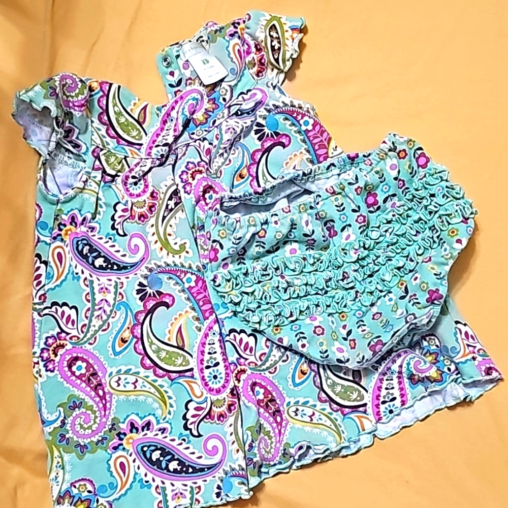 Tutti Fruity paisley floral vera Bradley 9-12m bummies dress set Cotton